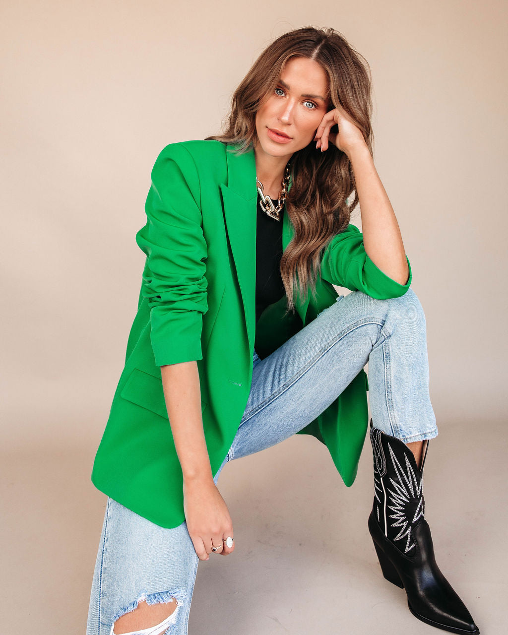 Makayla Pocketed Blazer - Green