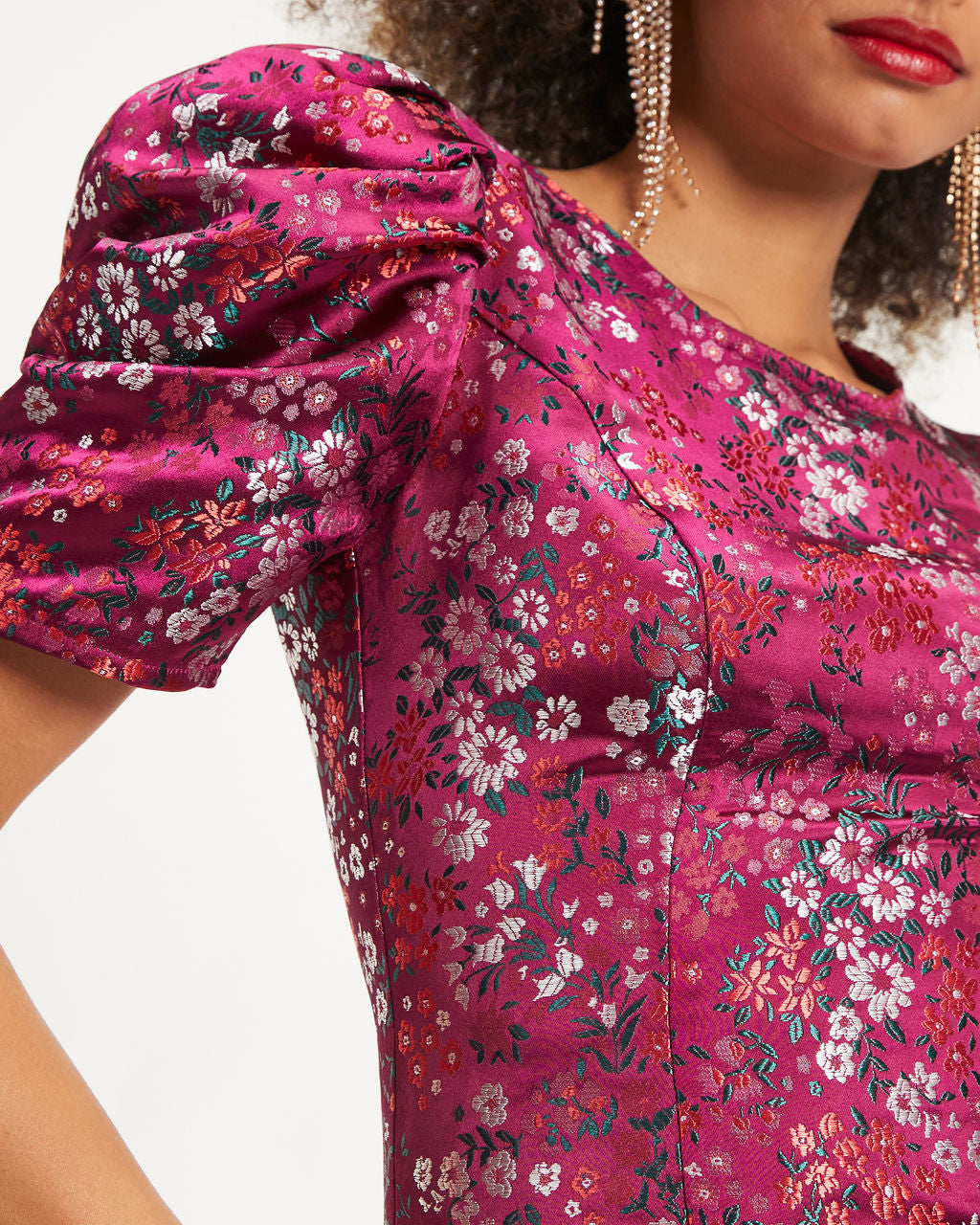 Hidden Gem Floral Puff Sleeve Mini Dress - Berry