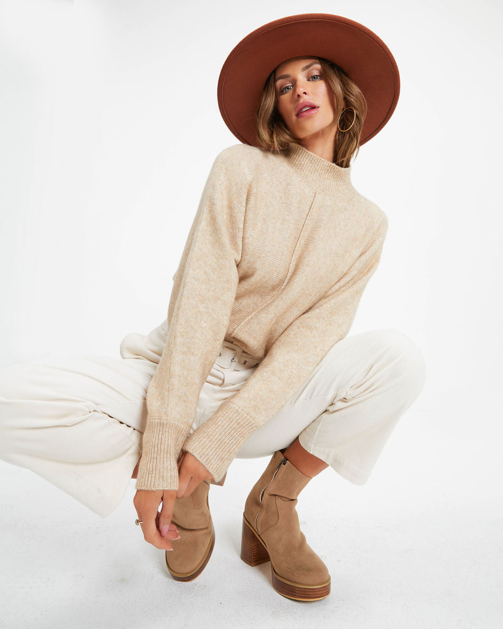 Susana Mock Neck Pullover Sweater - Oatmeal