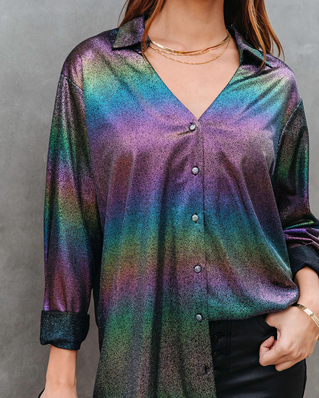 Modern Day Disco Iridescent Button Down Top