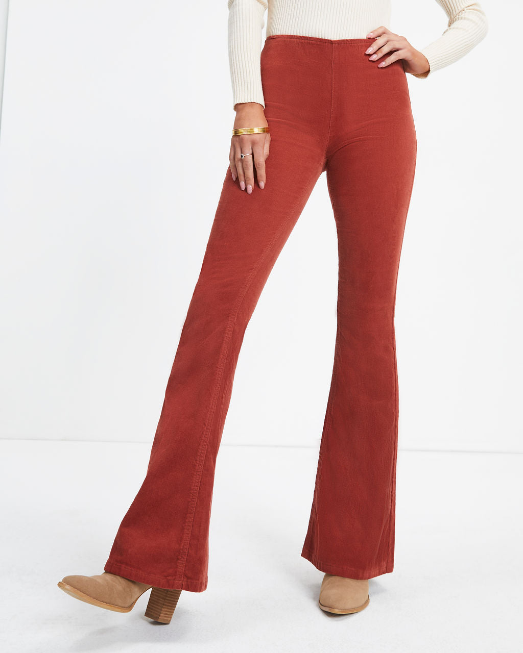 Sophie High Rise Bell Bottom Corduroy Pants - Brick