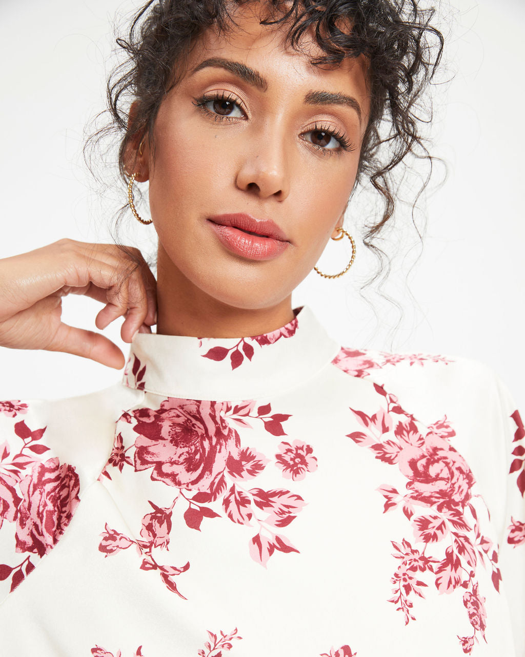 All I Ever Need Satin Floral Mock Neck Top