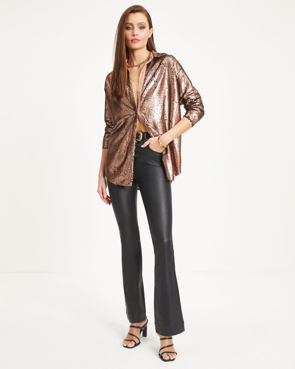 Dream Girl Sequin Button Down Top - Bronze
