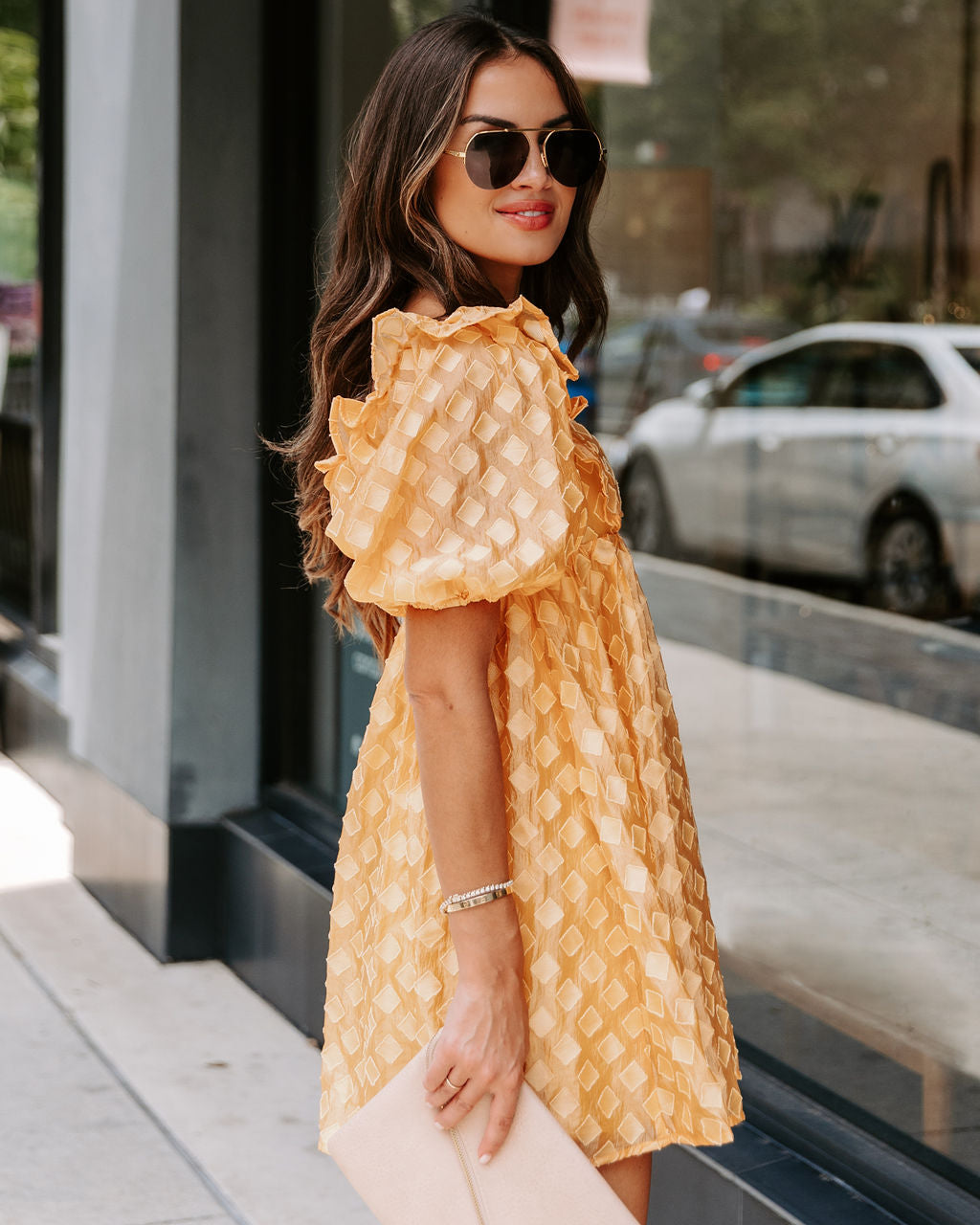 Unforgettable Sunrise Textured Babydoll Dress - Yellow - FINAL SALE