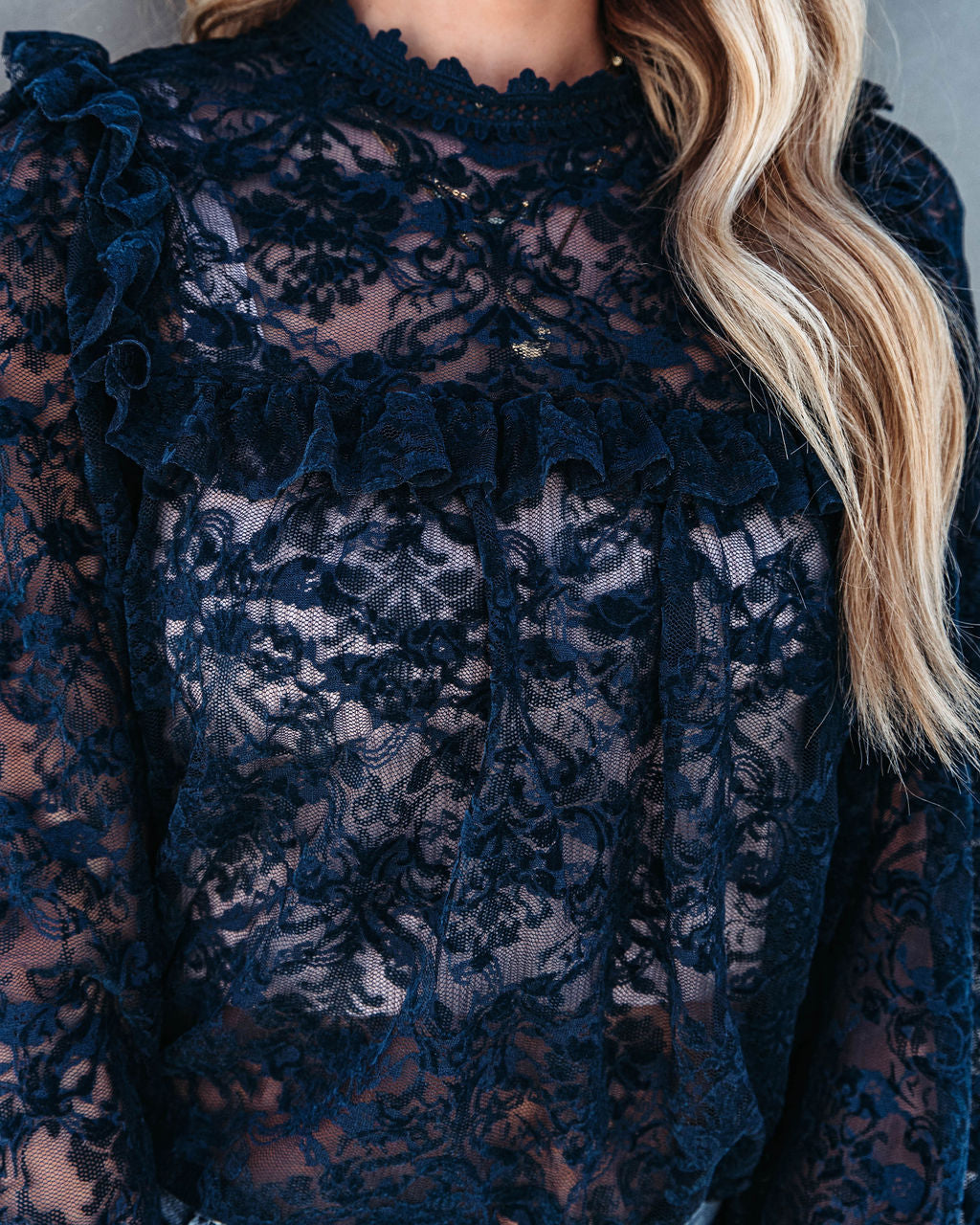 Rosa Velvet Lace Babydoll Top - Navy