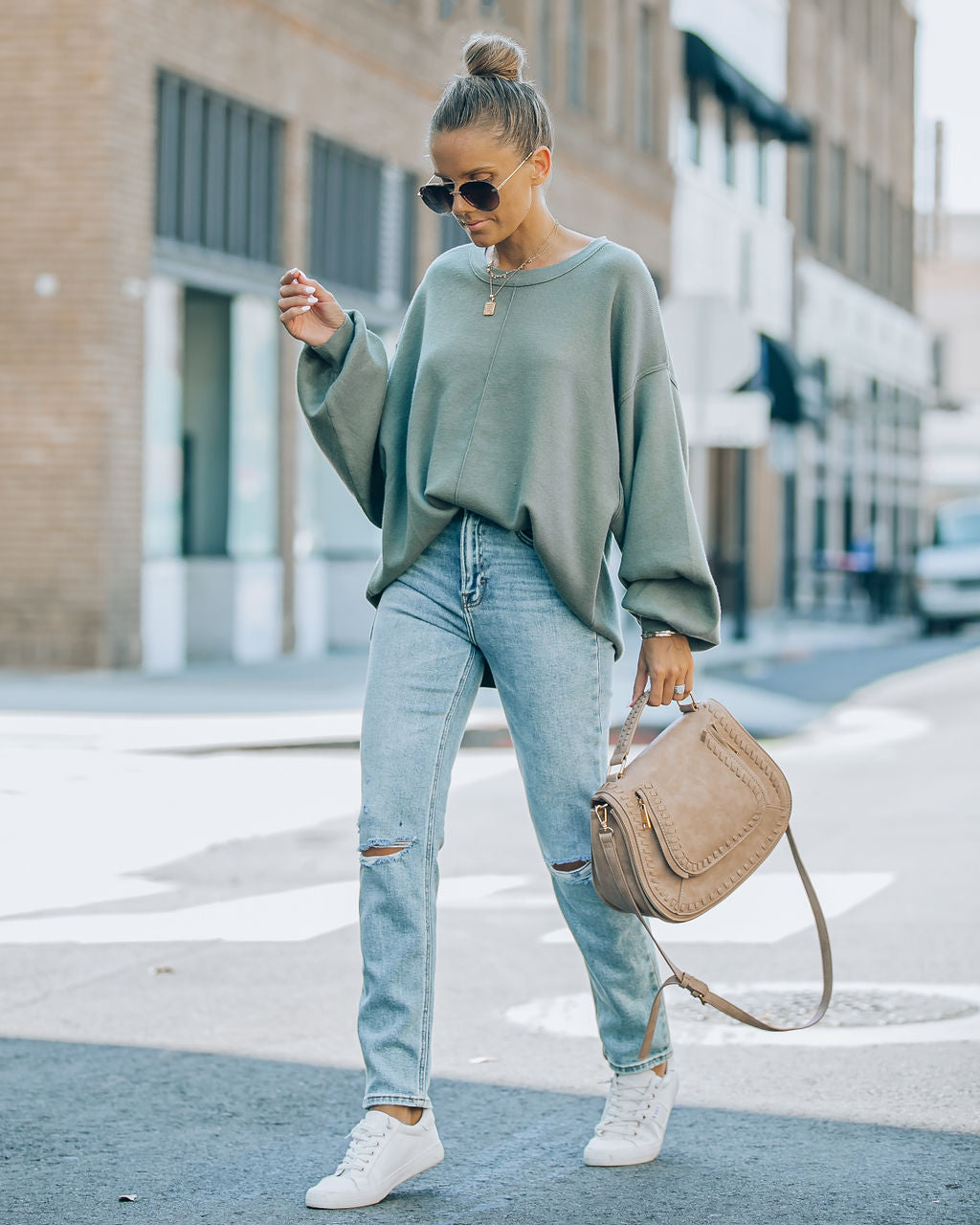 Running Errands Knit Oversized Pullover Sweater - Olive - SALE