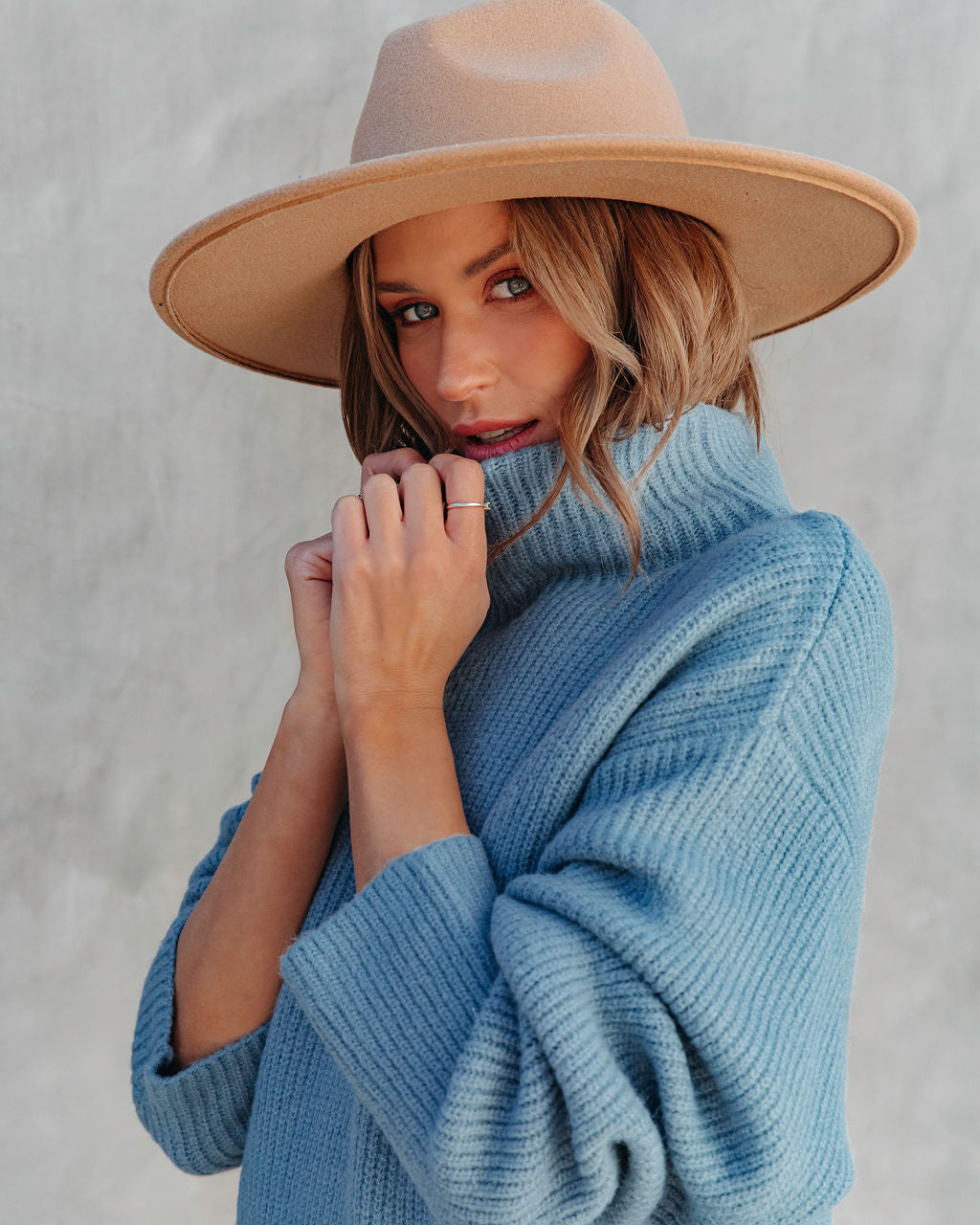 Uptown Girl Mock Neck Sweater Dress - Slate