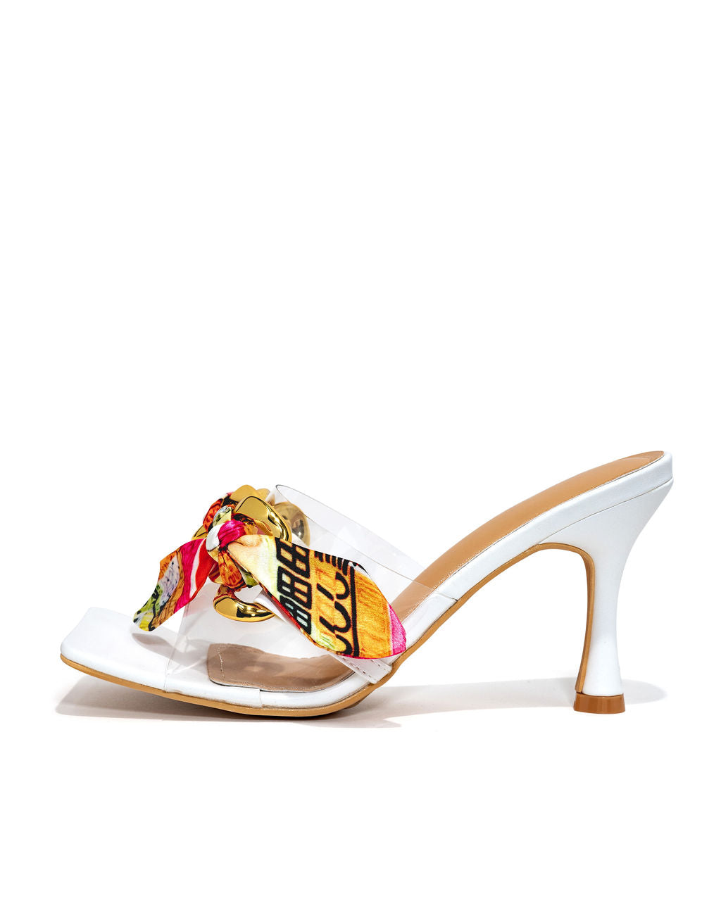 Moretti Scarf Chain Heeled Sandal - White - FINAL SALE