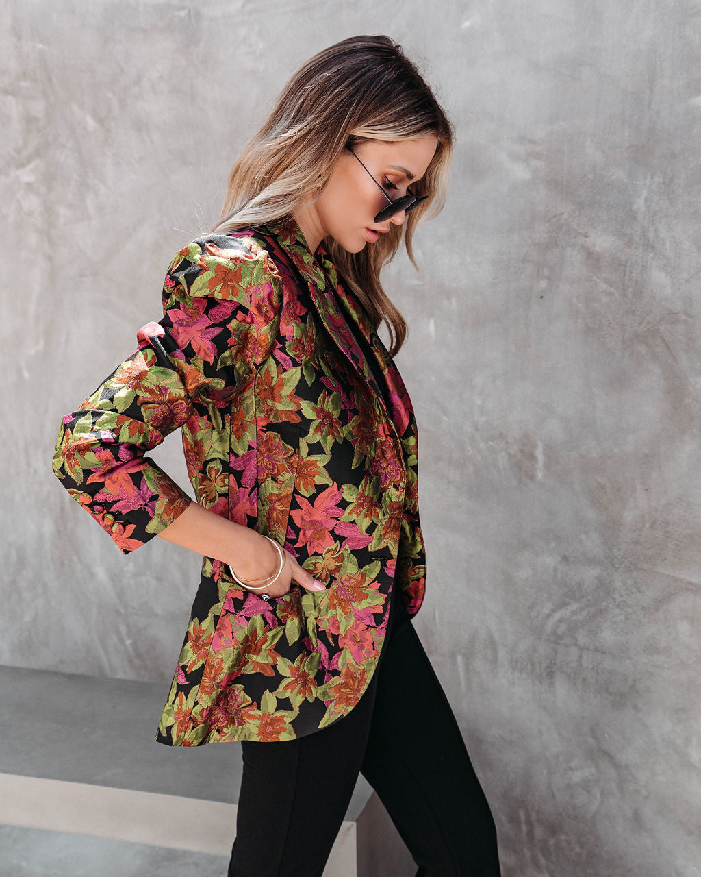 Caught In A Romance Printed Pocketed Blazer