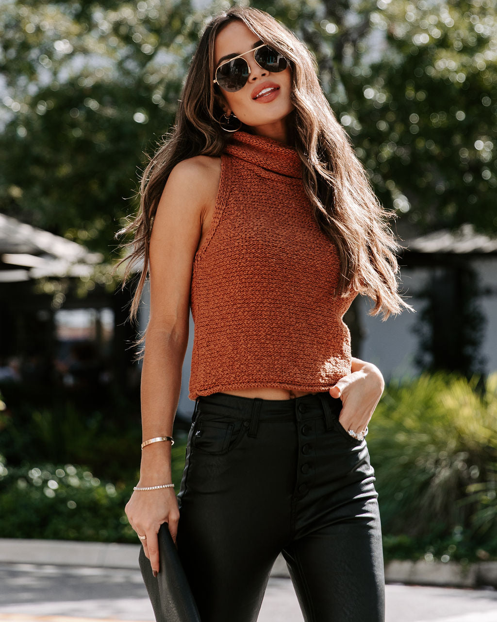 Rachel Cotton Knit Turtleneck Top - Camel