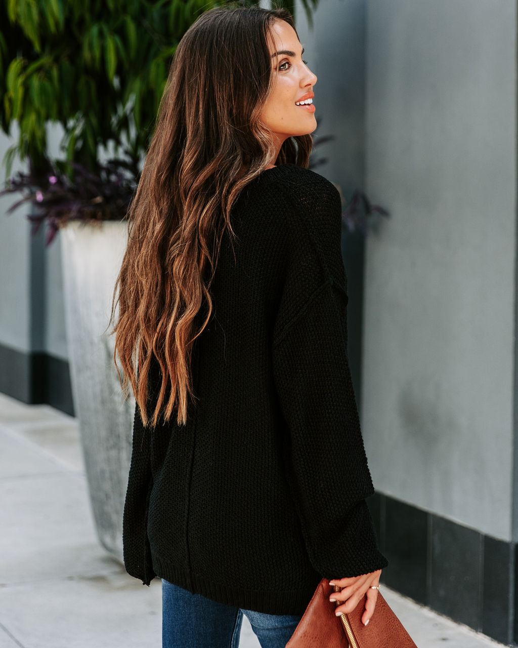 Stacey Knit Henley Sweater - Black