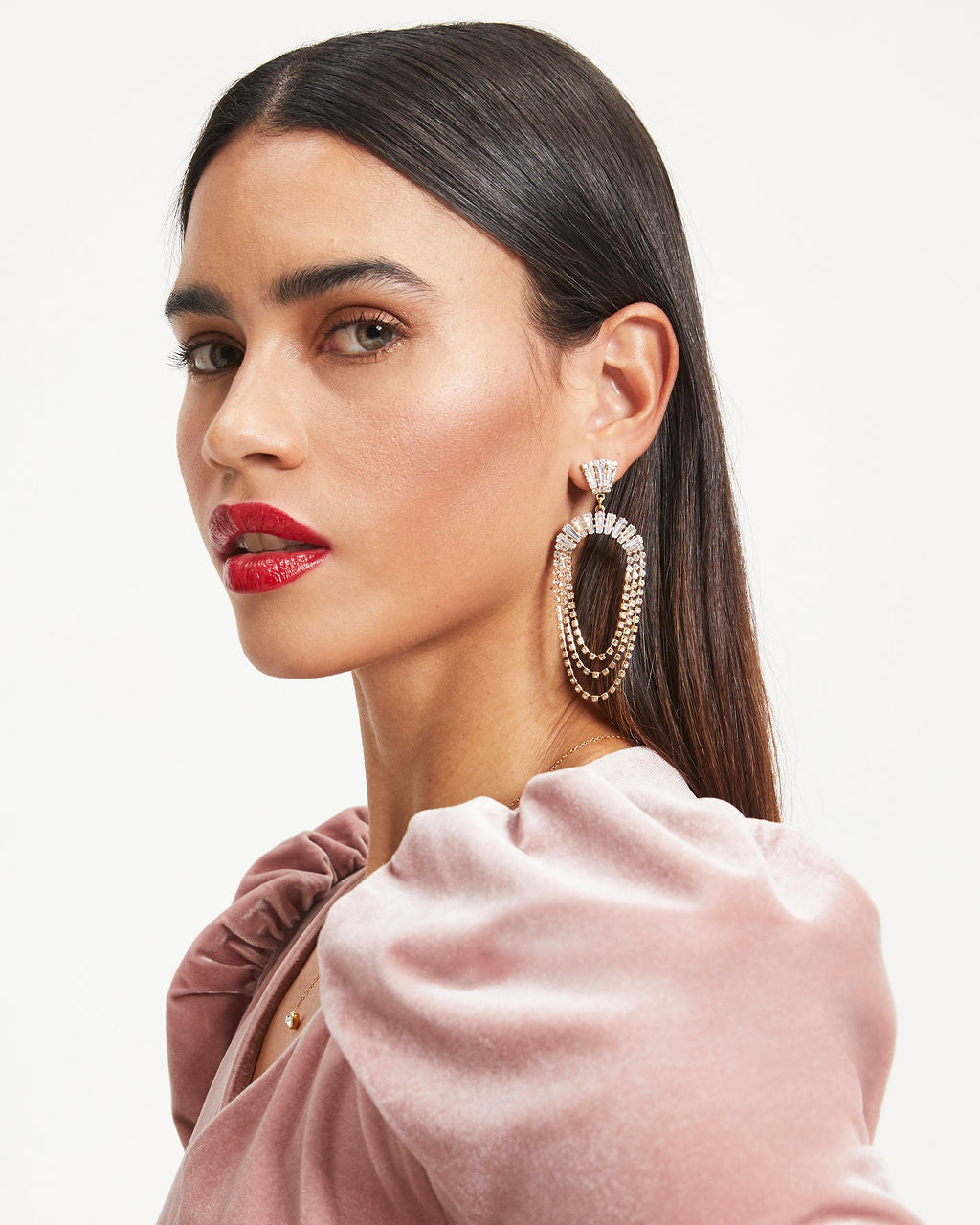 Alexa Crystal Chain Drop Earrings - Gold