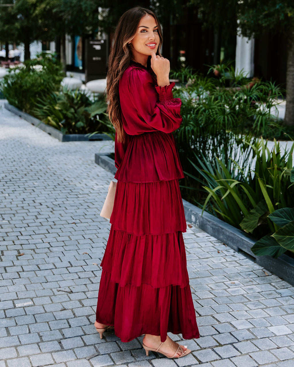 Villain Of My Heart Satin Tiered Maxi Dress - Wine