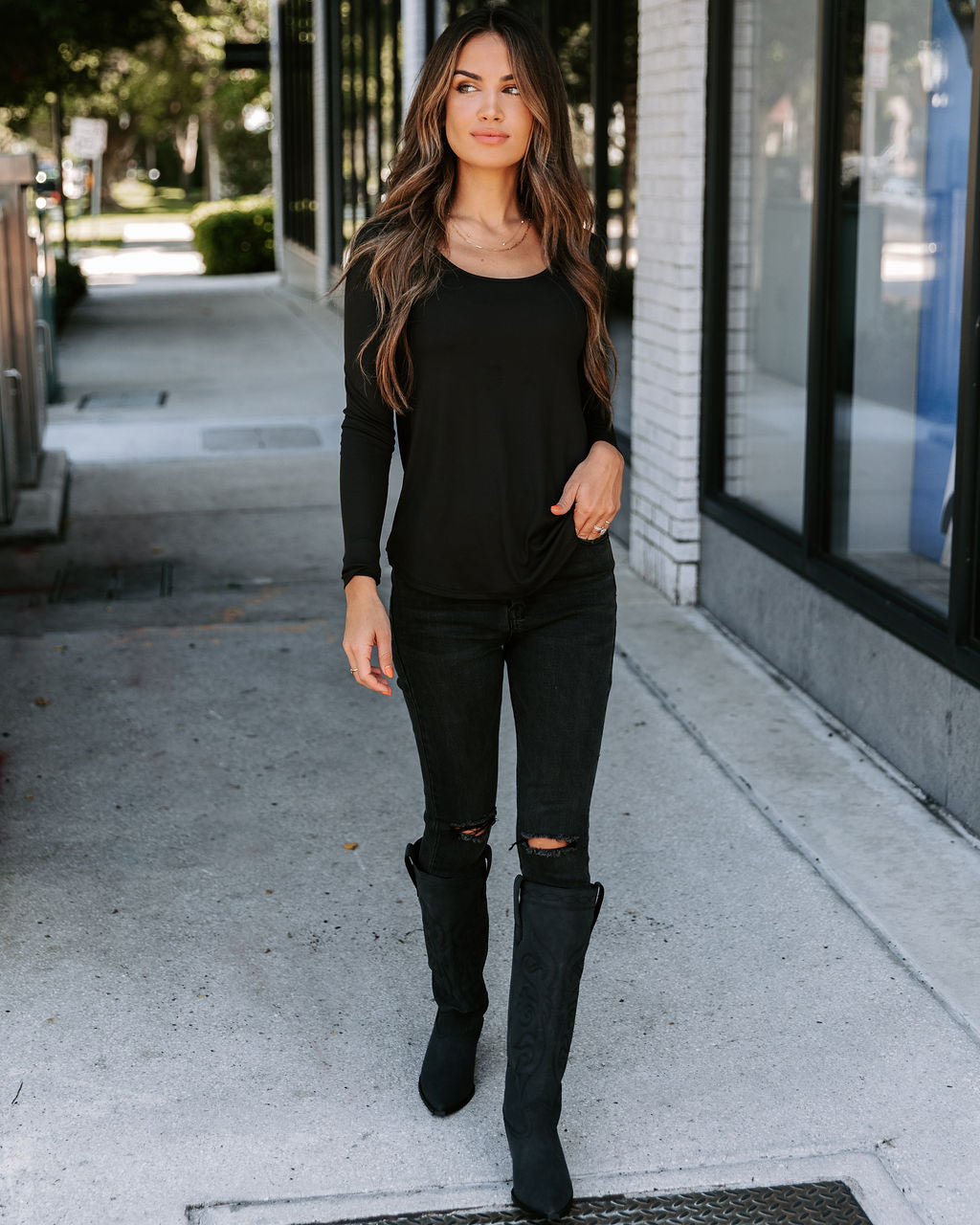 Elm Ribbed Long Sleeve Top - Black