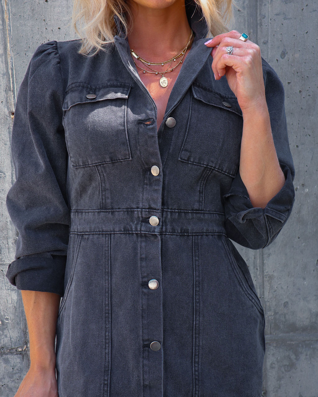 Excuse Me Pocketed Denim Mini Dress - Black