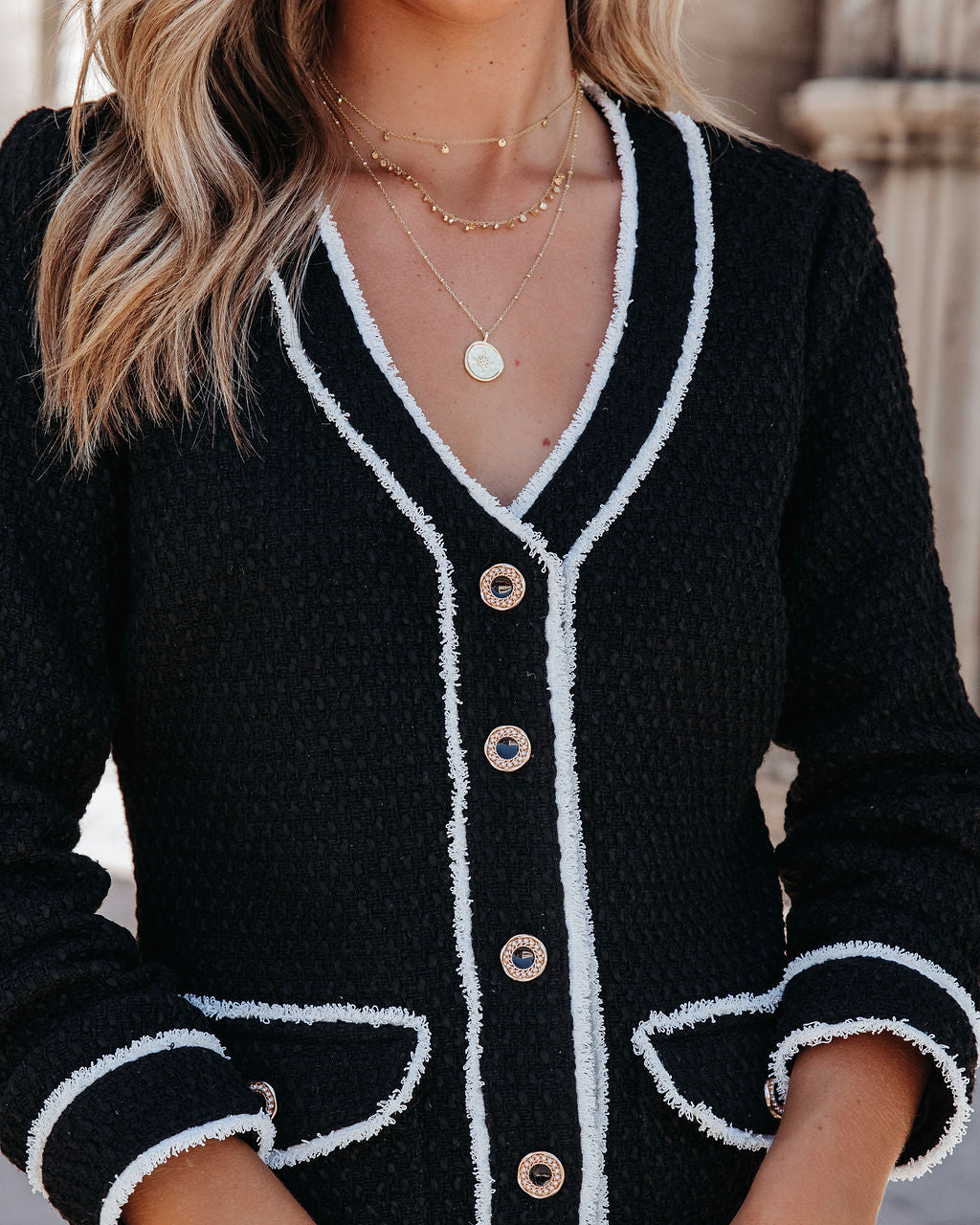 Classic Coco Tweed Pocketed Mini Dress - Black