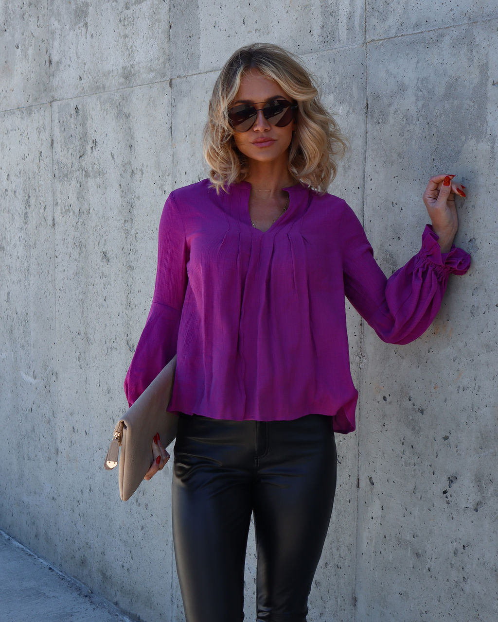 Golden Age Ruffle Peasant Top - Magenta