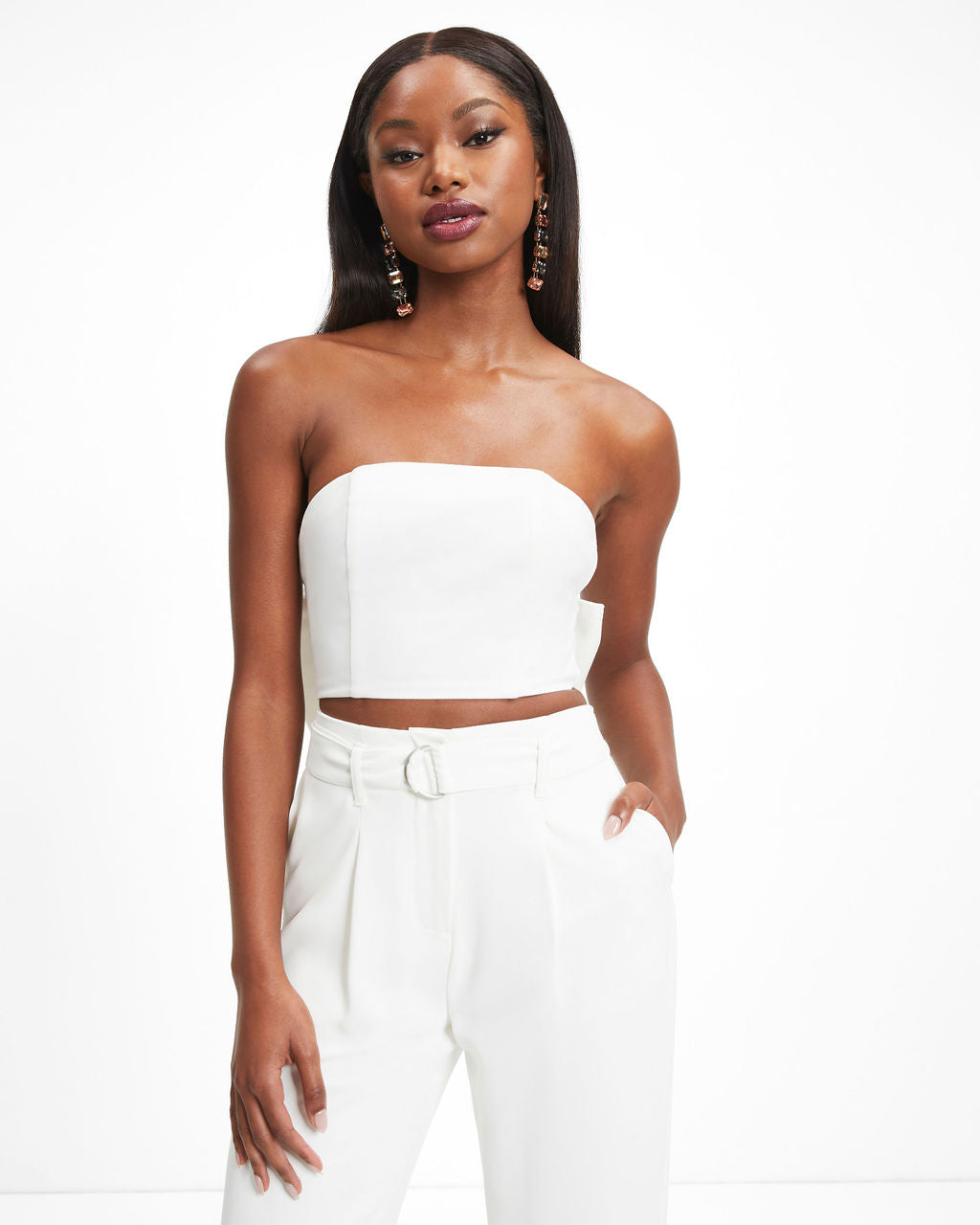 Put A Bow On It Strapless Crop Top - White