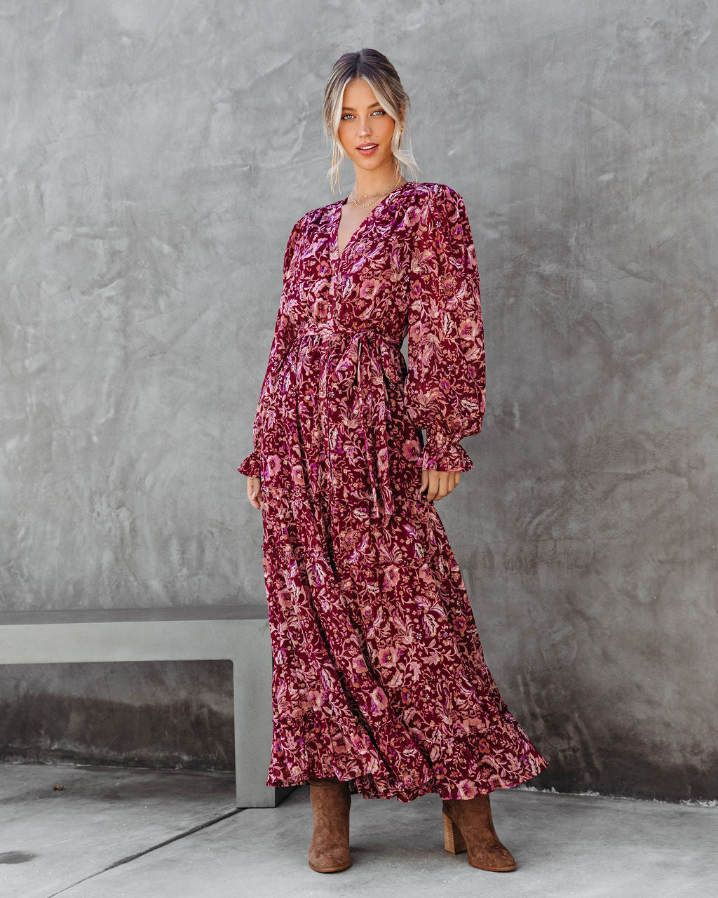 Plenty To Celebrate Floral Metallic Tiered Maxi Dress