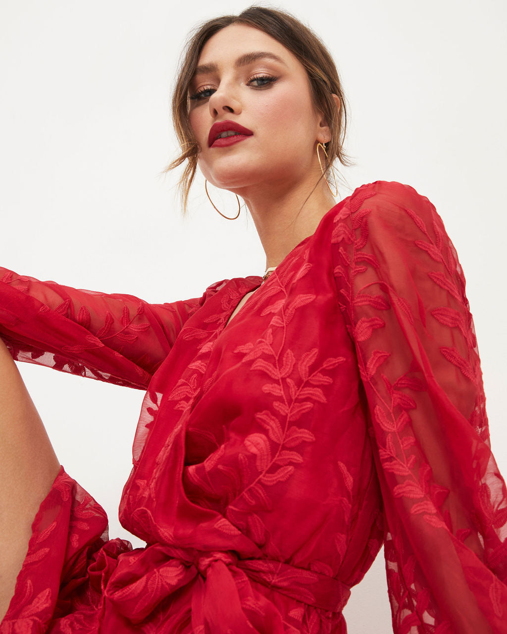 Most Gracious Embroidered Tiered Mini Dress - Red