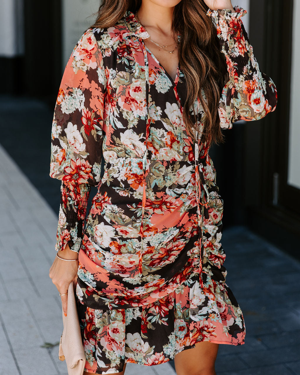 Nothing Else Matters Floral Drape Ruched Mini Dress