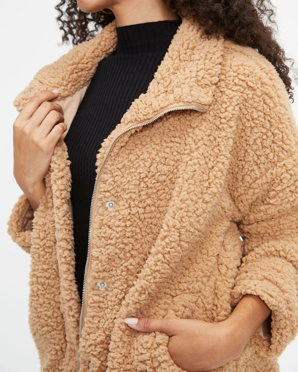 Cabin Dates Pocketed Teddy Jacket - Camel