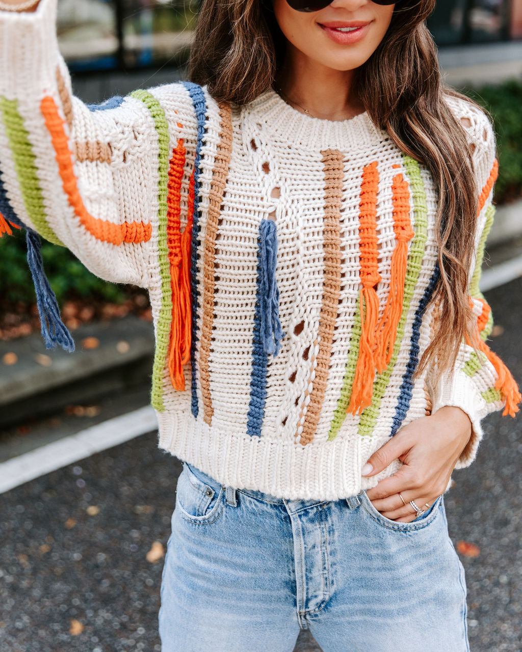 5 Shades Of Autumn Knit Fringe Sweater