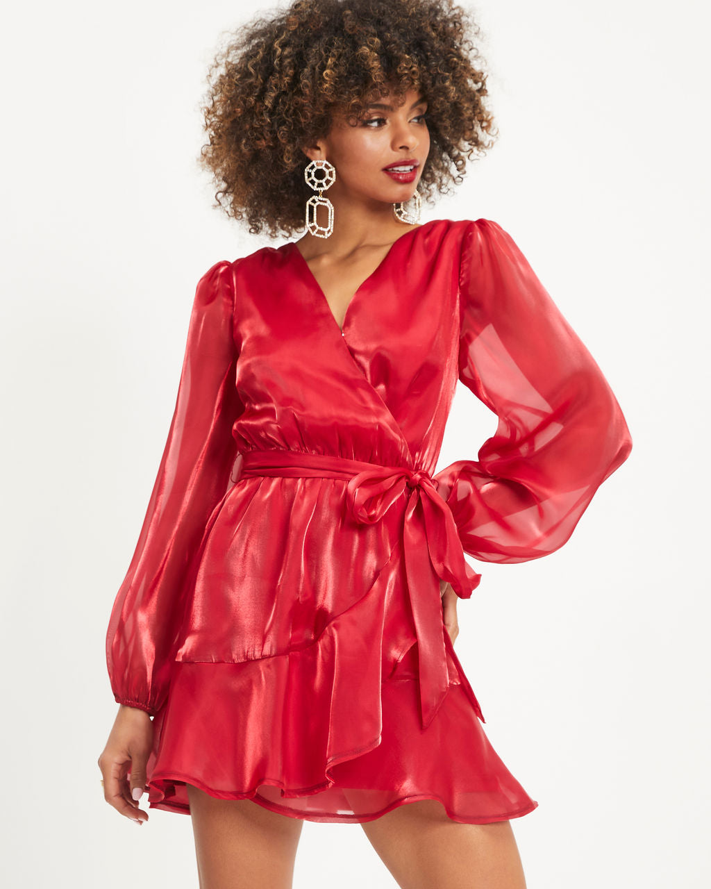 Be The Love High Sheen Ruffle Mini Dress - Red