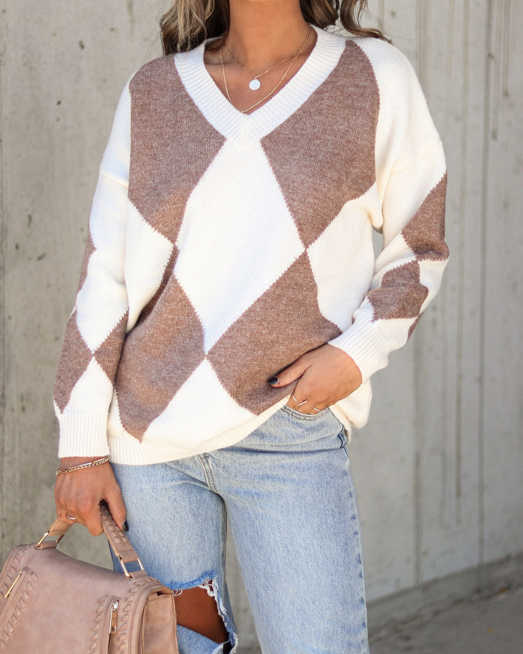 Serenity Knit Argyle Pullover Sweater