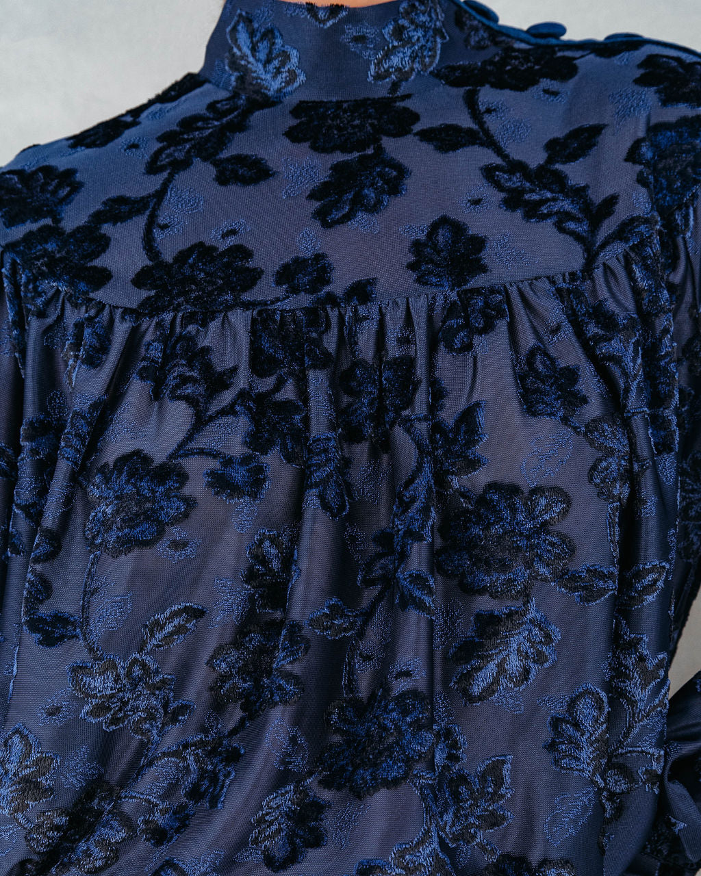 Jane Floral Burnout Velvet Top - Navy