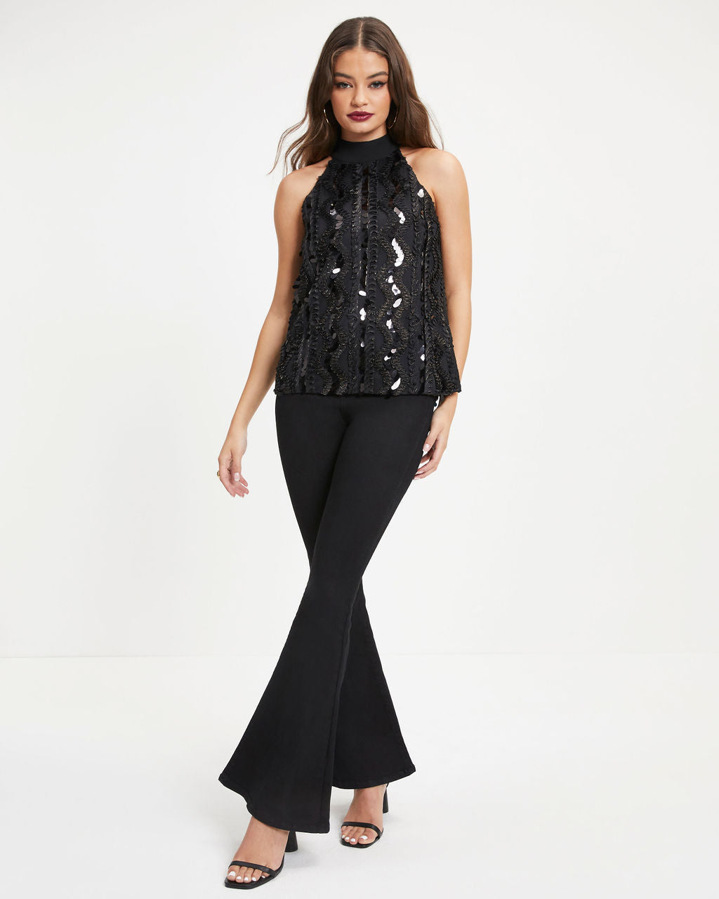 Light Of Darkness Textured Sequins Sleeveless Top - Black