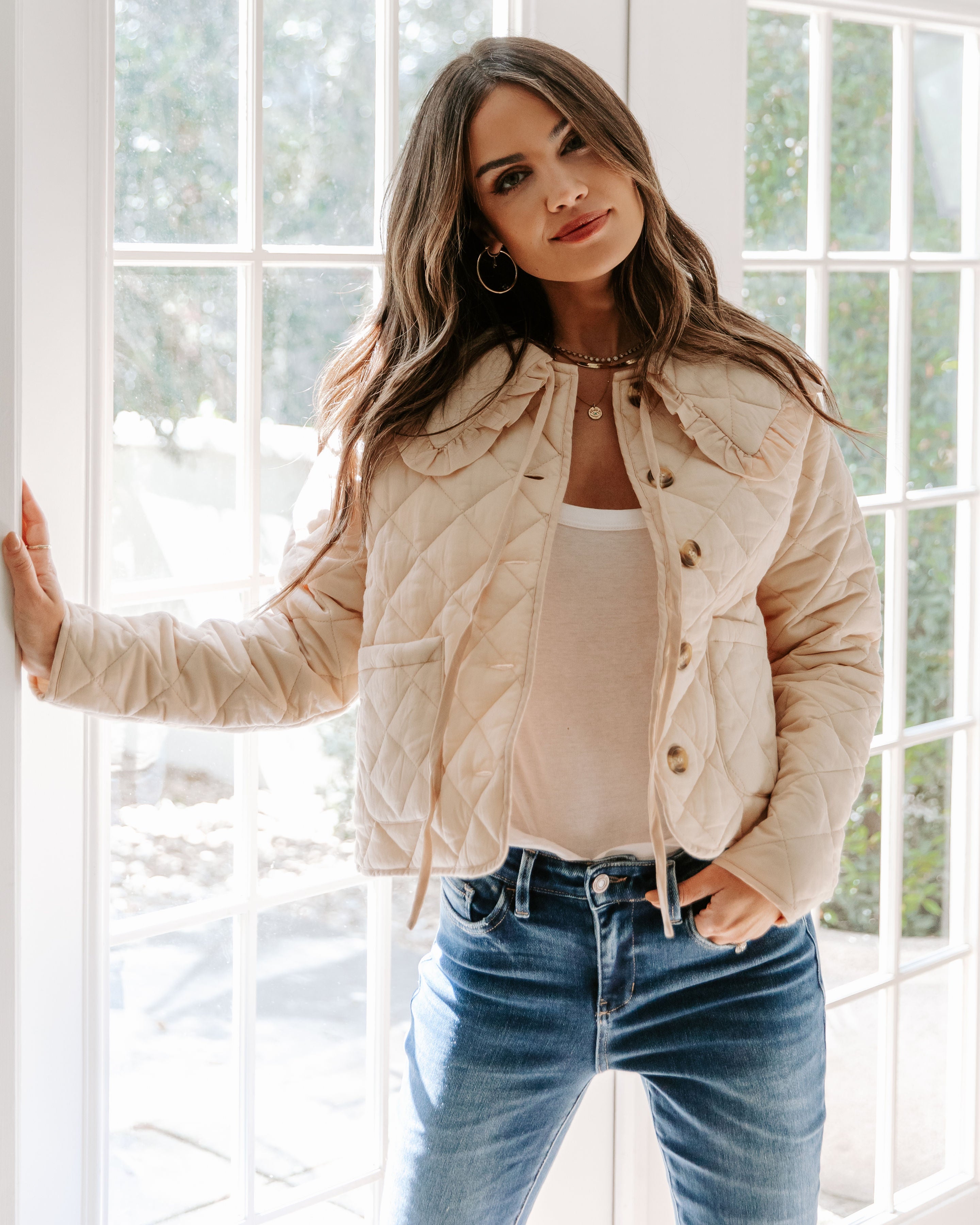 Loretta Cotton Pocketed Quilted Jacket - Beige