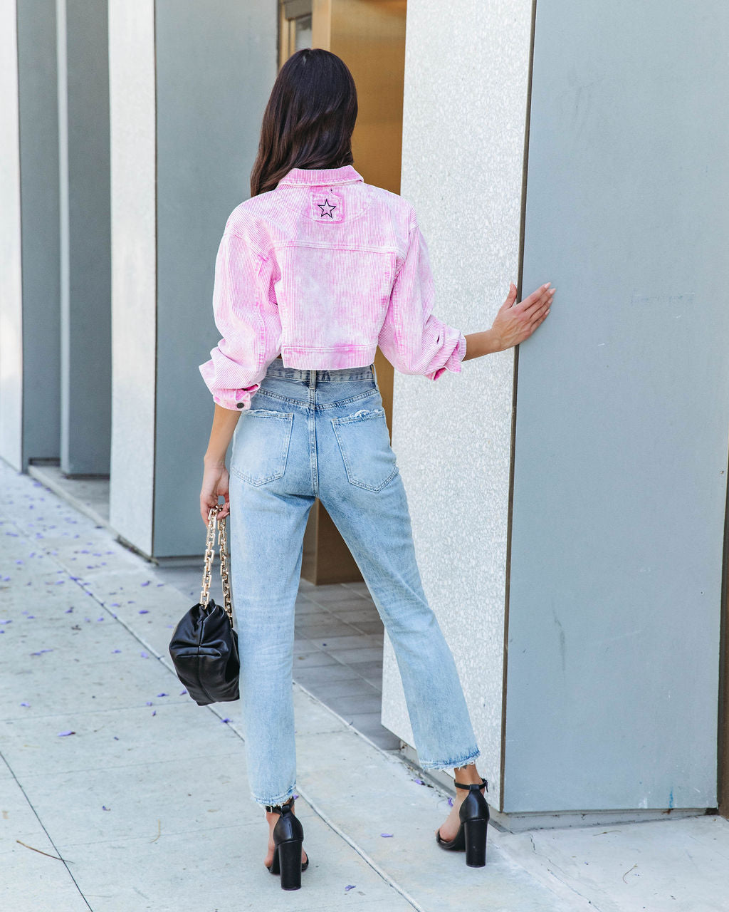 Adaley Cotton Distressed Crop Corduroy Jacket - Pink - FINAL SALE