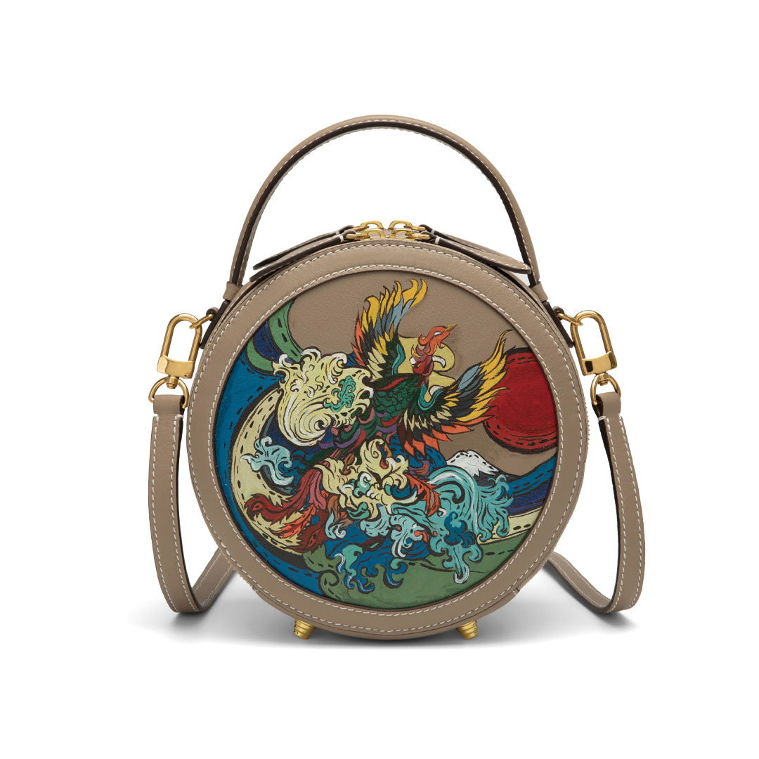 Handmade SWIFT Leather Round Painted Crossbody Bags