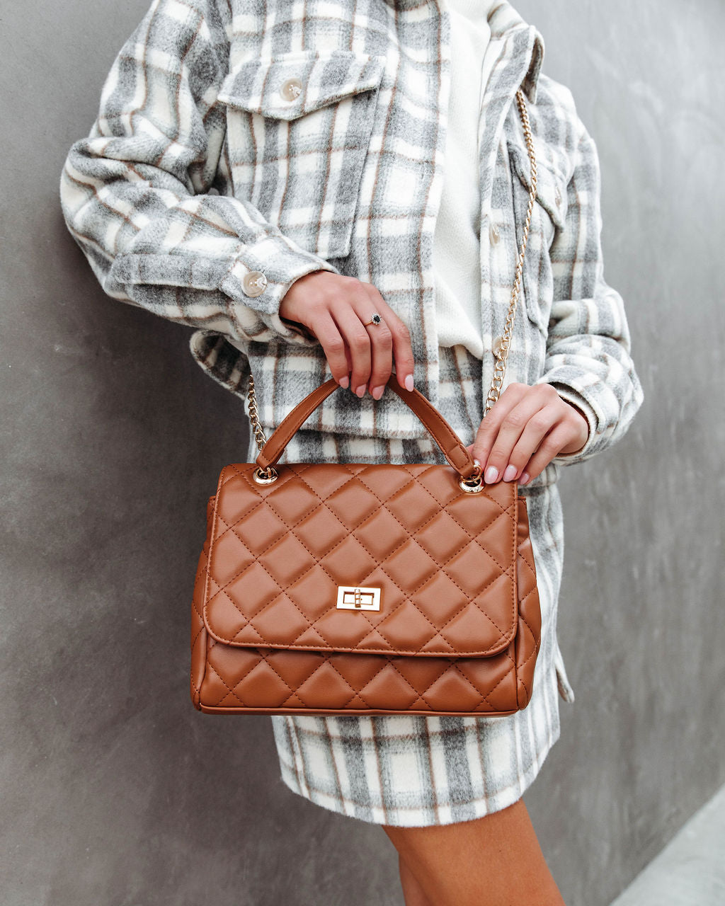 Yvette Quilted Crossbody Shoulder Bag - Camel