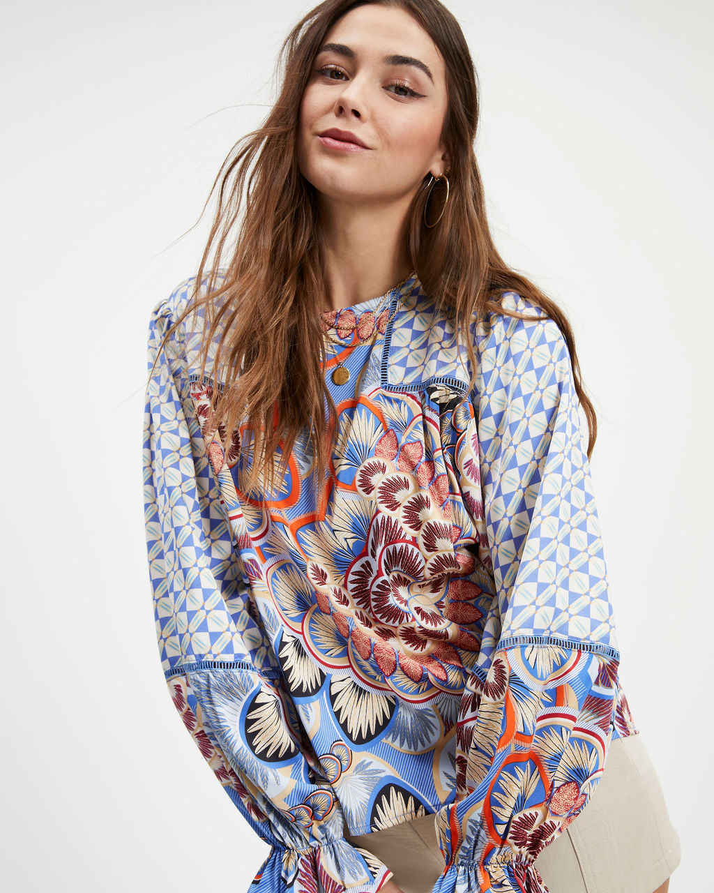 Owen Satin Printed Long Sleeve Top - FINAL SALE