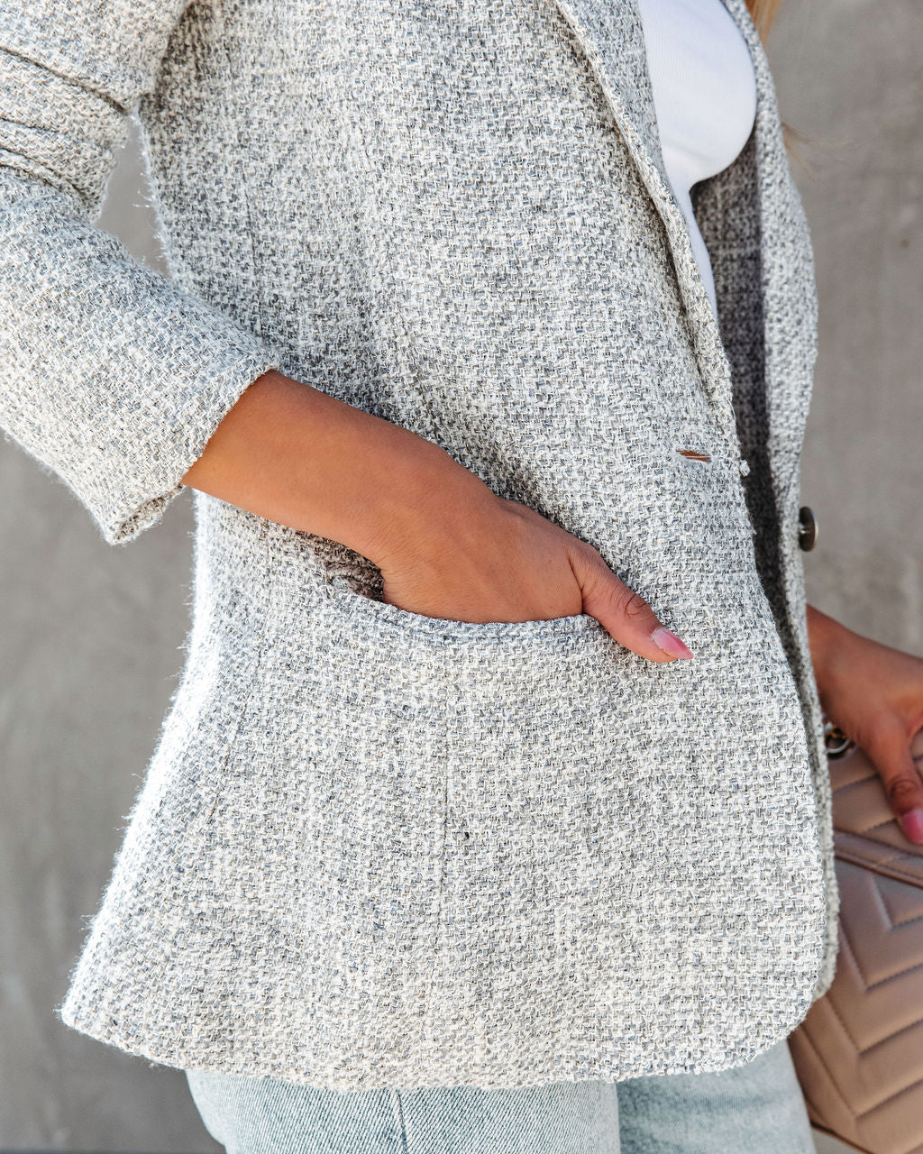 Feeling Sparks Pocketed Sequins Tweed Blazer