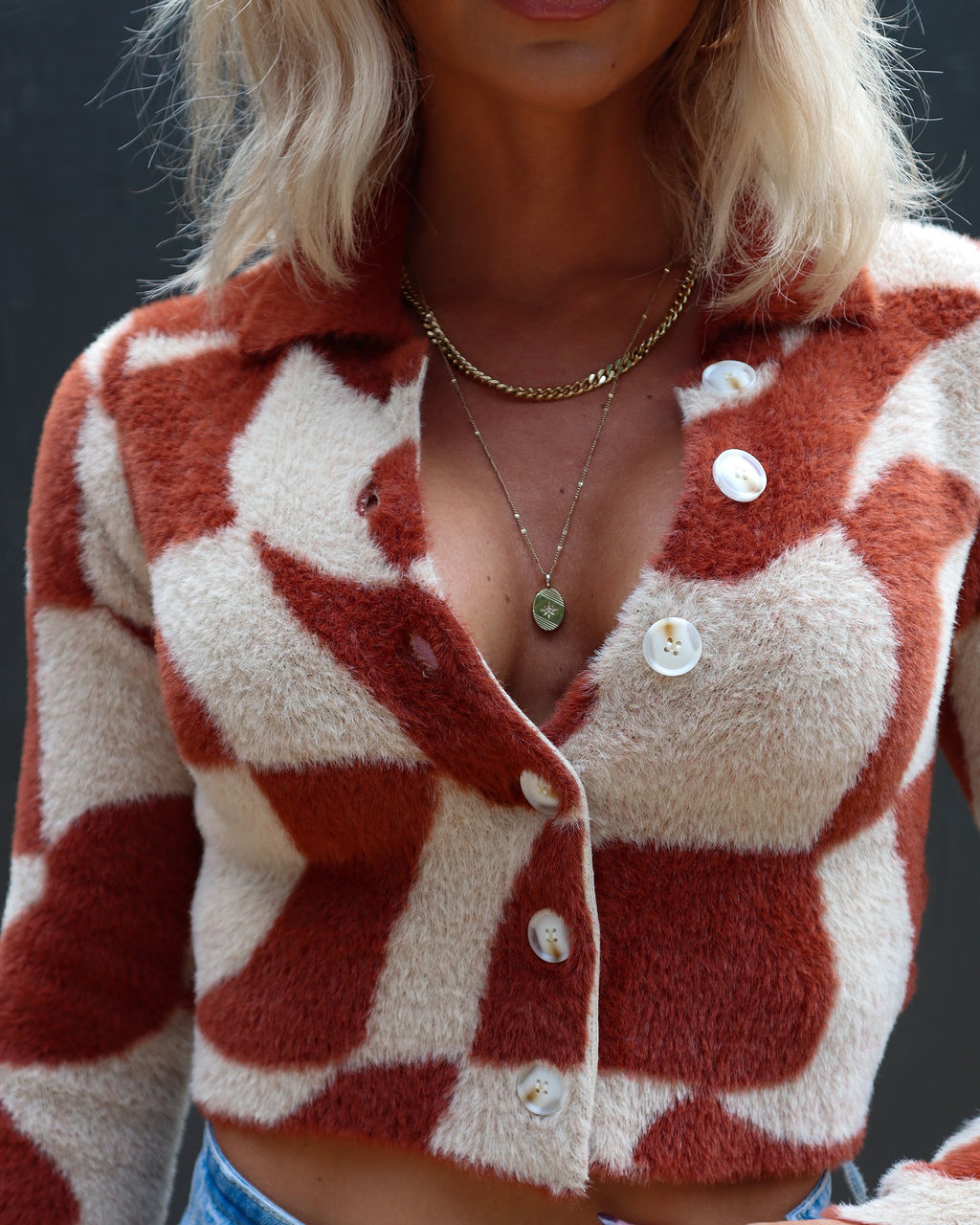 Janet Fuzzy Knit Collared Cardigan