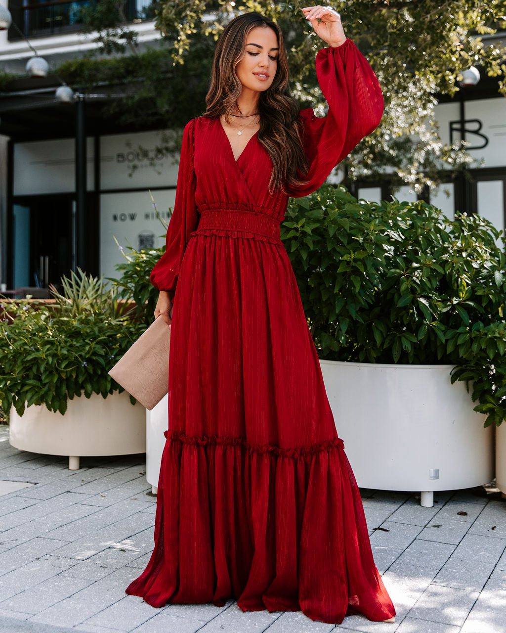 This Thing Called Love Smocked Balloon Sleeve Maxi Dress - Burgundy