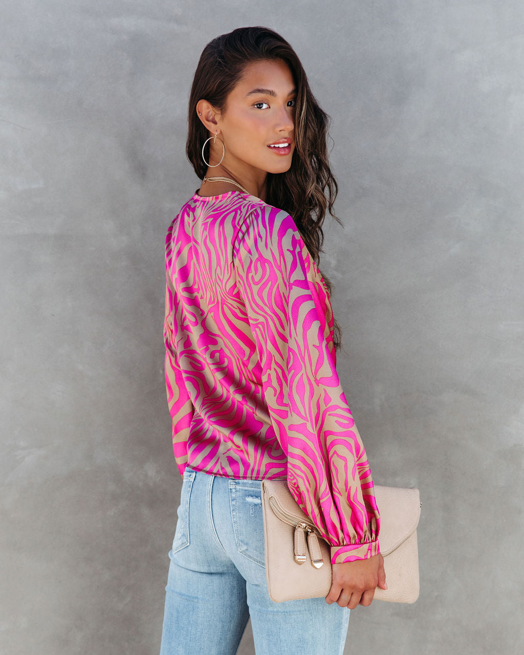 Shane Printed Twisted Balloon Sleeve Top