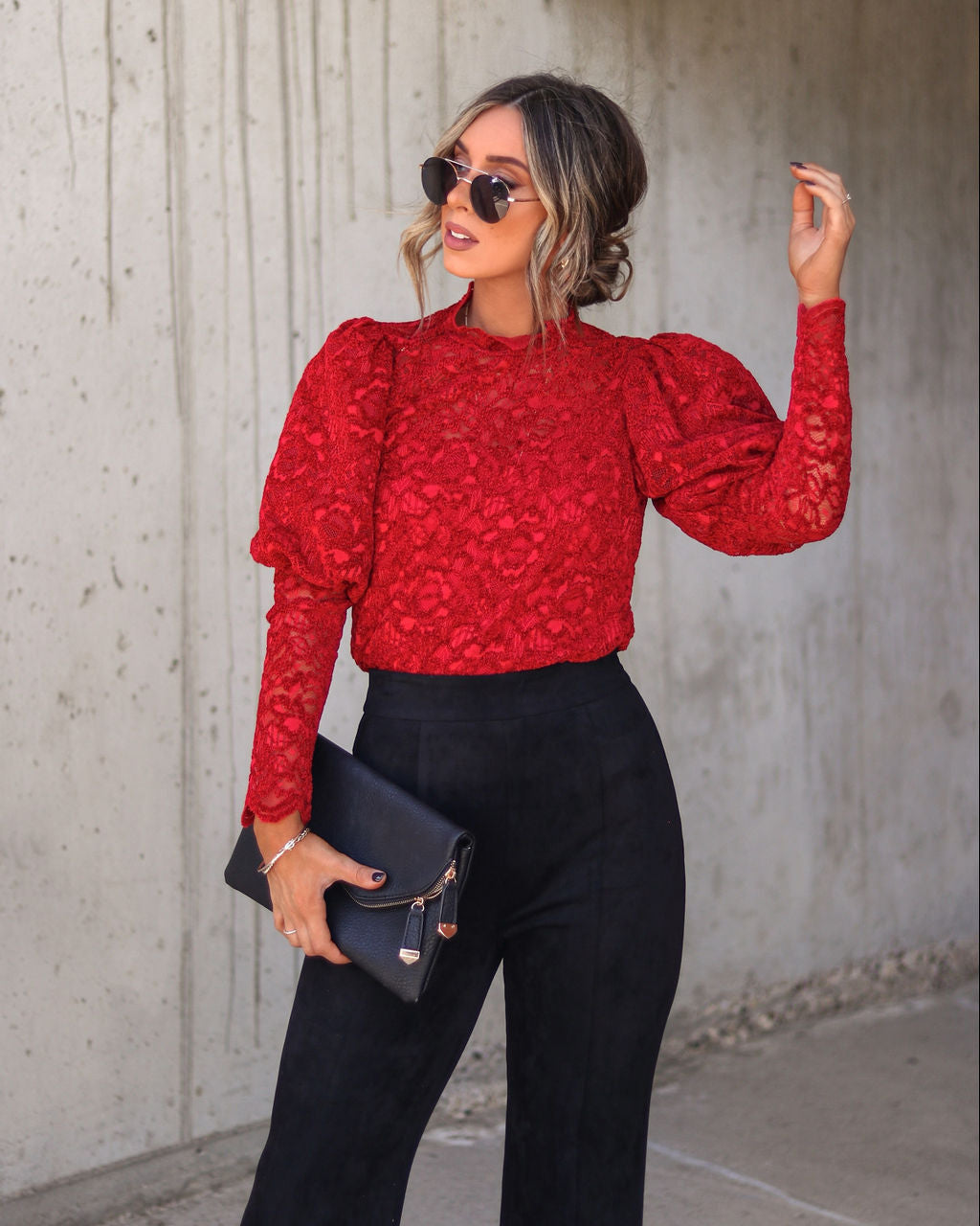 Versailles On My Mind Lace Puff Sleeve Top - Burgundy