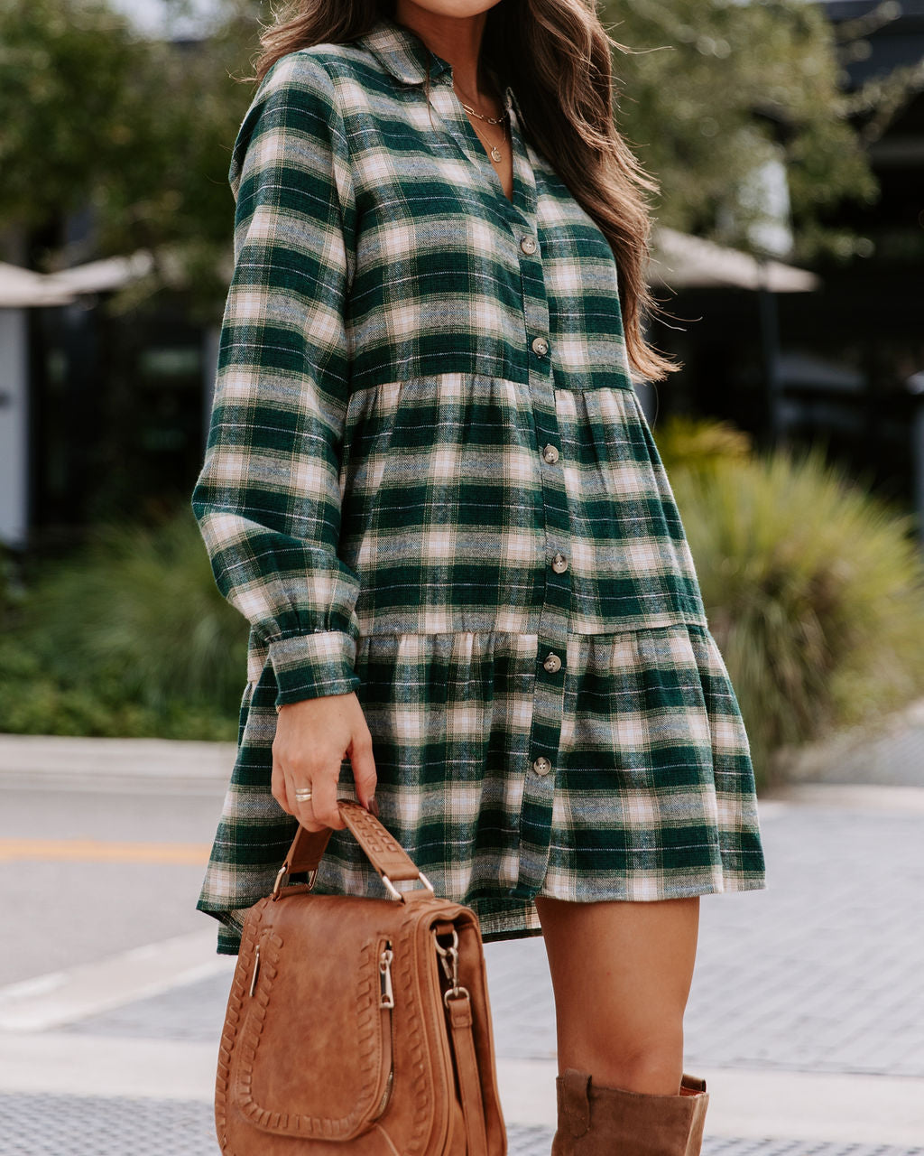 Faithful One Plaid Babydoll Dress - Green