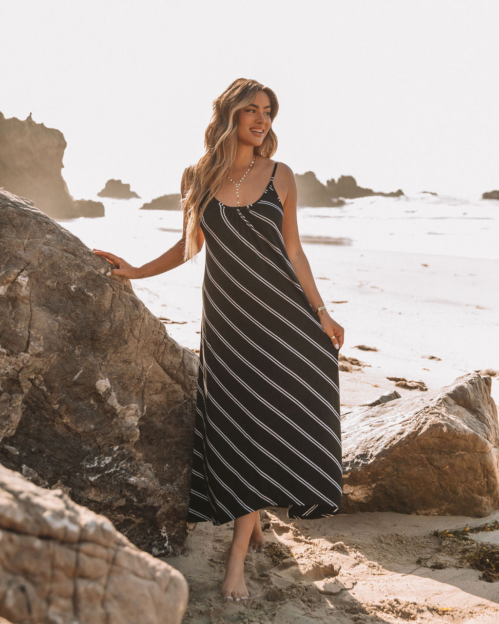 Powell Striped Adjustable Maxi Dress - Black - FINAL SALE