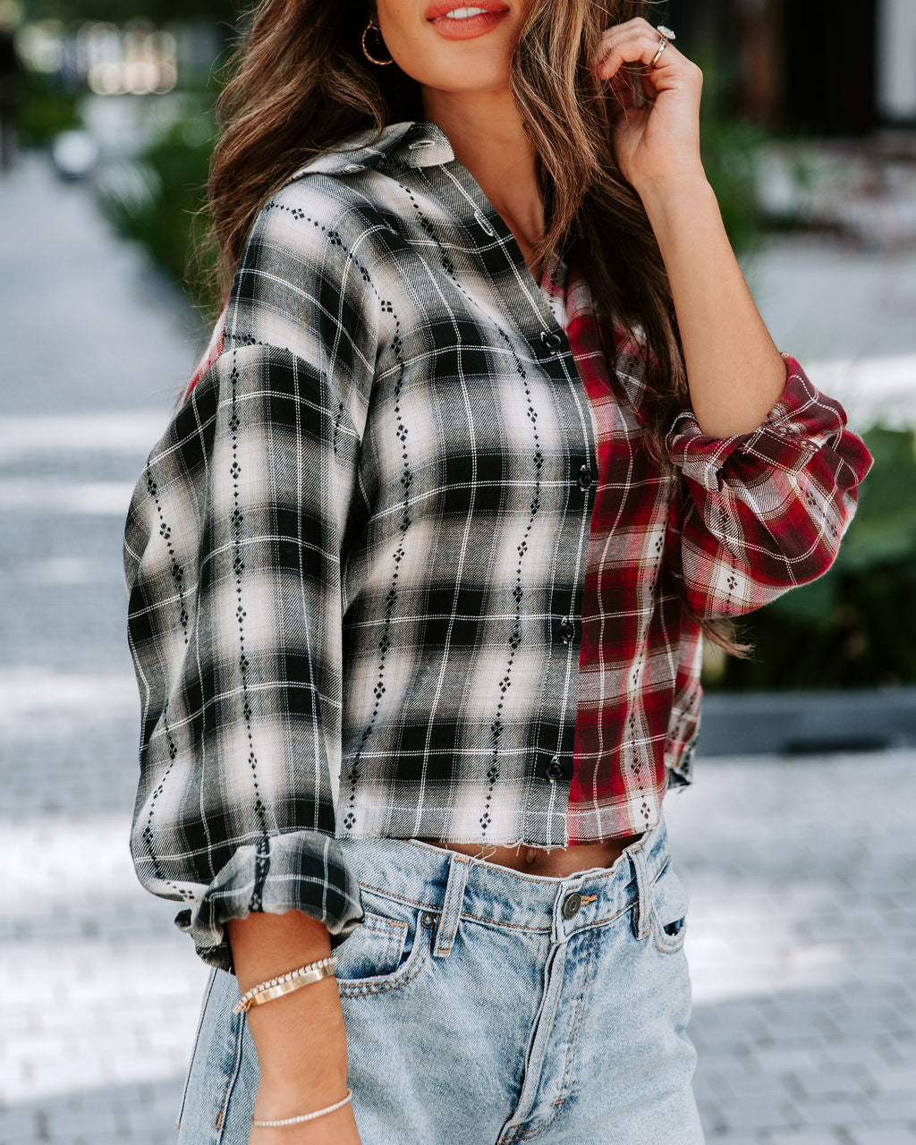 Arizona Plaid Cotton Button Down Top - SALE