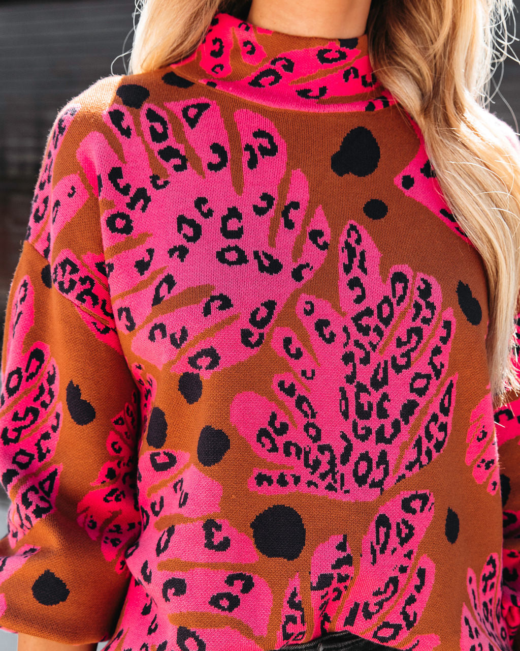 Stand Up Gal Printed Mock Neck Sweater