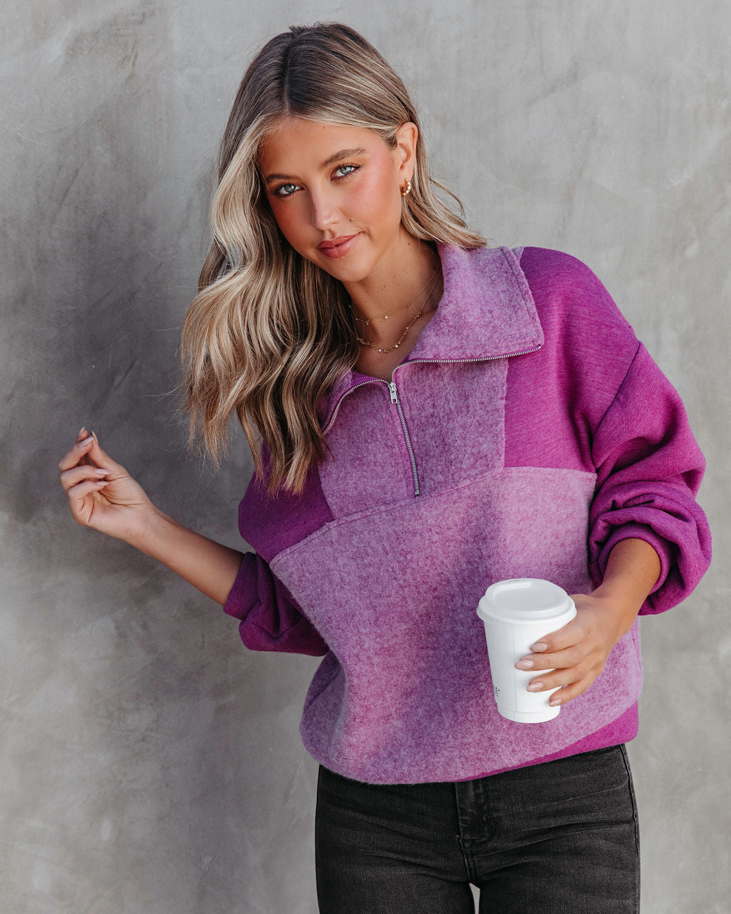 Blakely Fleece Half Zip Pullover Sweater - Orchid