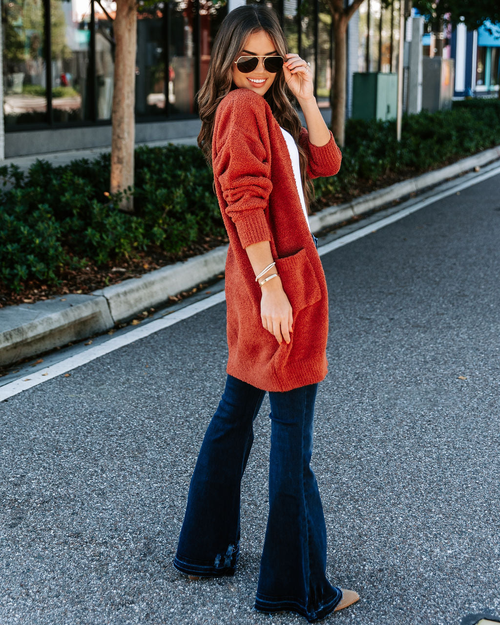 Good Lover Pocketed Chenille Cardigan - Cinnamon