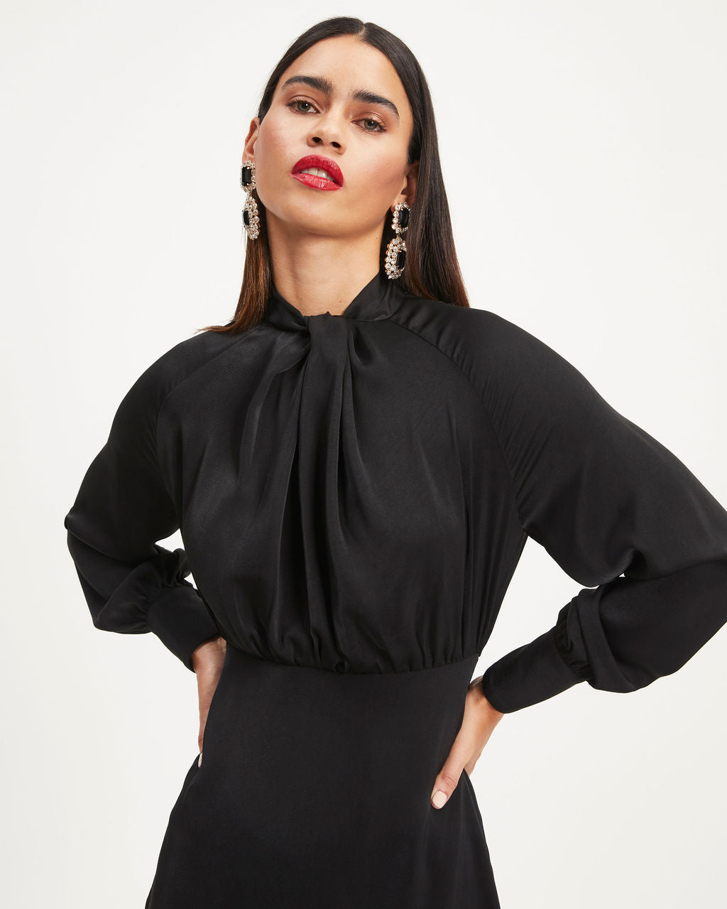 Hostess With The Mostess Twisted Long Sleeve Mini Dress - Black