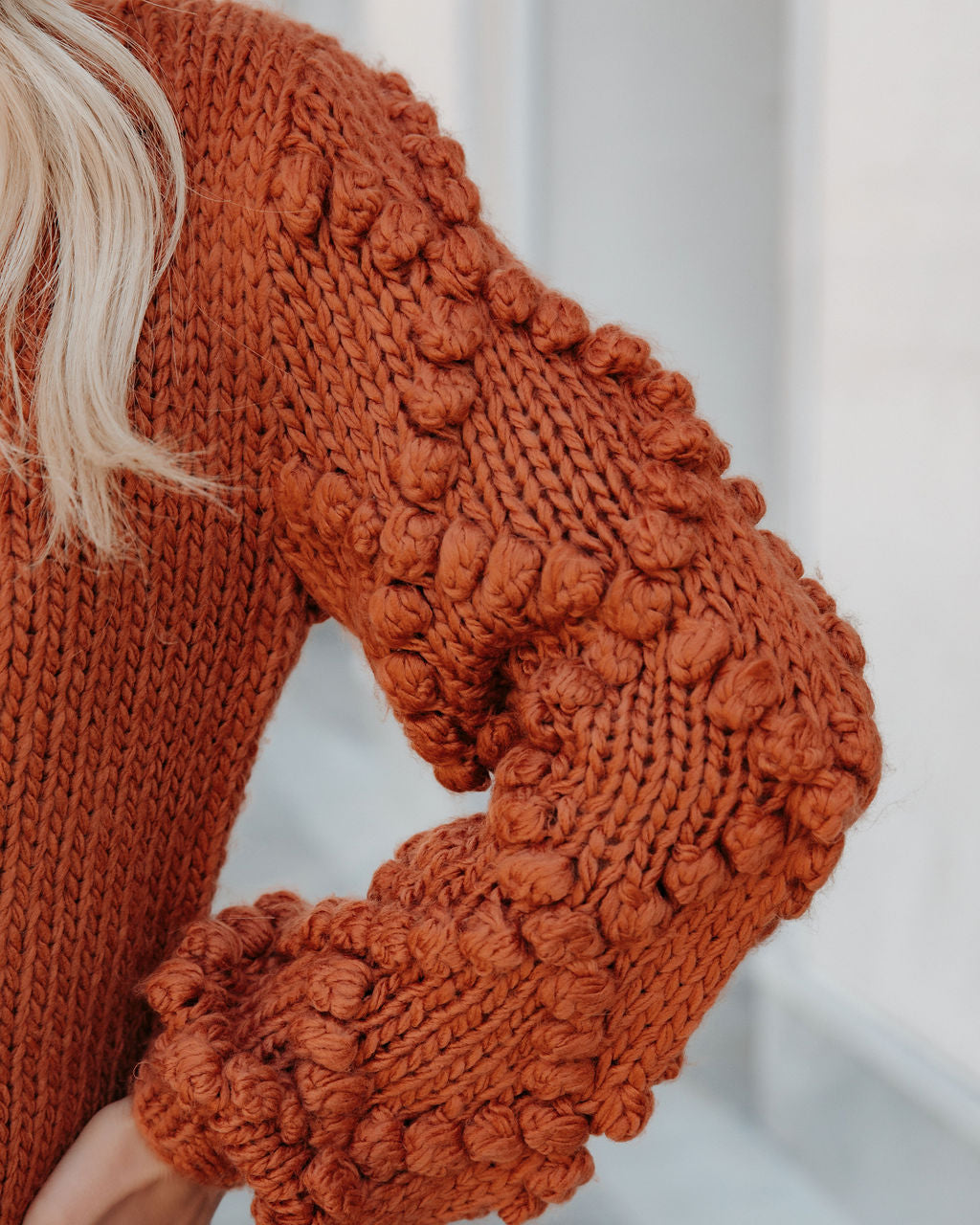 Juniper One Shoulder Knit Pom Sweater - Rust