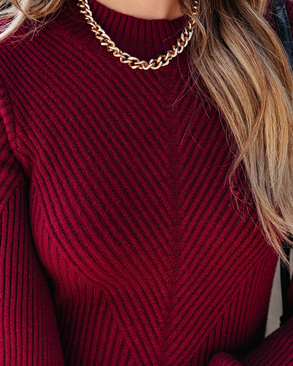 Archie Ribbed Knit Pullover Sweater - Wine
